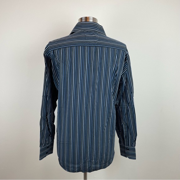 Pronto Uomo Blue Black Stripe Collared Long Sleeve Button Down Shirt Men Medium - Picture 6 of 6